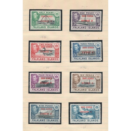 70 - Falkland Islands, small range on loose leaves with 1938-50 set to 10/ M (SG 146-162) Cat. £360 appro... 