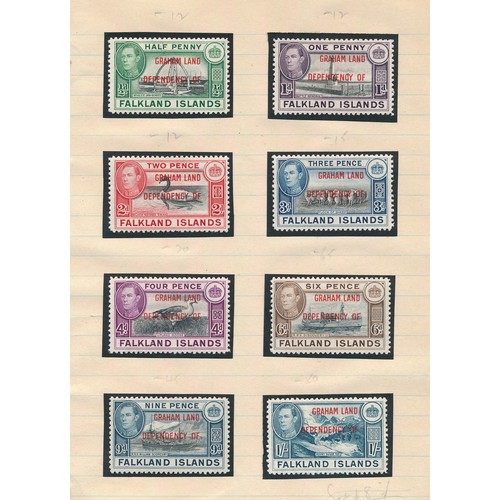 70 - Falkland Islands, small range on loose leaves with 1938-50 set to 10/ M (SG 146-162) Cat. £360 appro... 