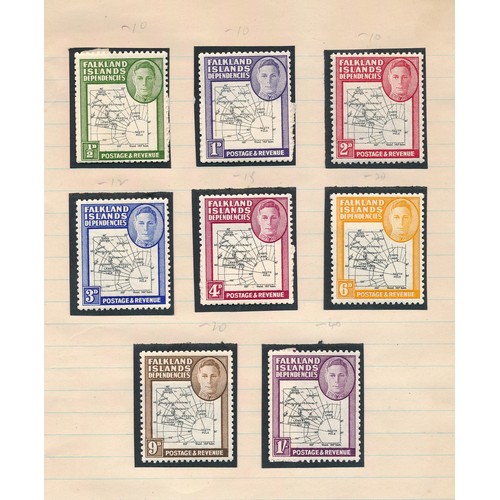 70 - Falkland Islands, small range on loose leaves with 1938-50 set to 10/ M (SG 146-162) Cat. £360 appro... 