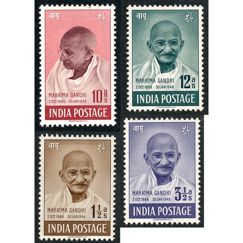 92 - India, 1948 Gandhi set to 10r M (SG 305-308), Cat. £425.