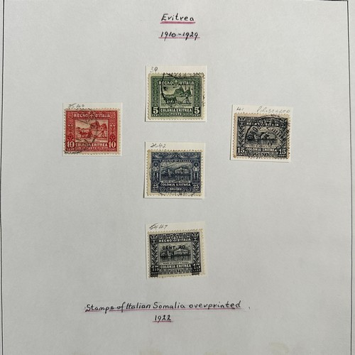 131 - Eritrea, 1903-1934 range on loose album leaves to include; 1910-29 vals to 25c U, 1931 set to 2l.50 ... 