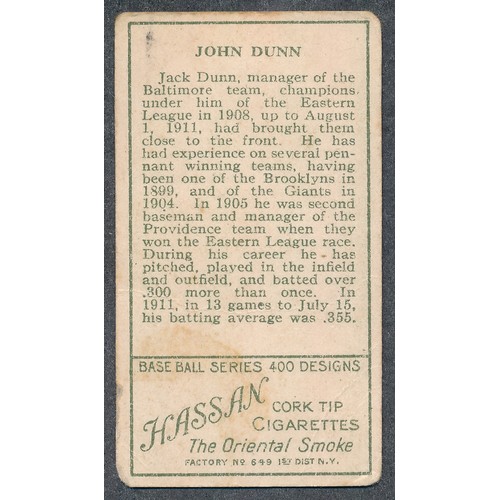 390 - American Tobacco Company Baseball Series T205 gold border single card, Hassan back, Jack Dunn, Balti... 