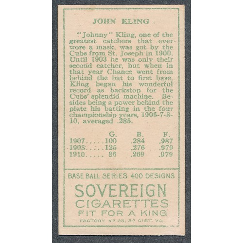 391 - American Tobacco Company Baseball Series T205 single card gold border, Sovereign back, John G. Kling... 