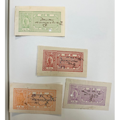 90 - India, range of interesting revenues in album, including; Court Fees etc from Jaipur, Bundi State, B... 