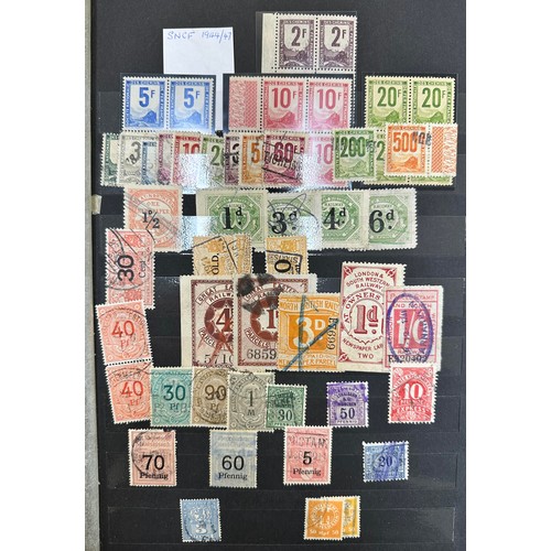 14 - World stamp collection in well-filled stockbook, to include; Parcel Stamps, Railway Stamps, Switzerl... 