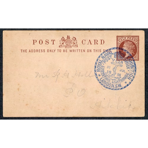 432 - Postcard - 1891 Royal Naval Exhibition, London S.W. Eddystone Lighthouse depicted blue postmark 31/7... 