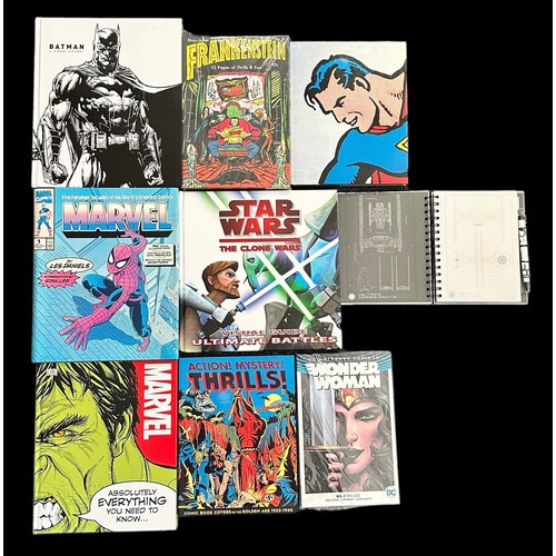 507 - 8x Books, plus 1 Star Wars notepad with pen. Books include Collected Works Frankenstein vol 4, Super... 