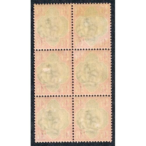 277 - Great Britain, 1887-92 Jubilee 4½d block of six M/UM, top left corner M, rest UM (SG 206), Cat. £102... 