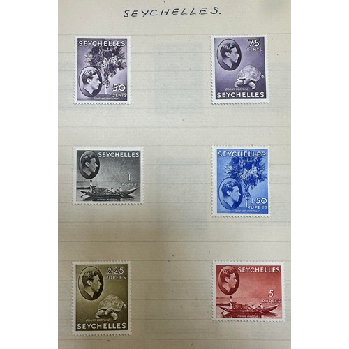 41 - British Commonwealth, exercise book with useful issues including; Seychelles 1938-49 vals to 5r M, N... 