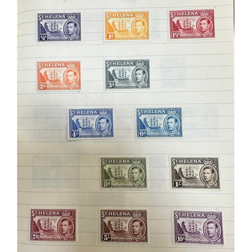 44 - British Commonwealth, exercise book with useful issues including; Basutoland 1938 set to 10/ M, Bech... 