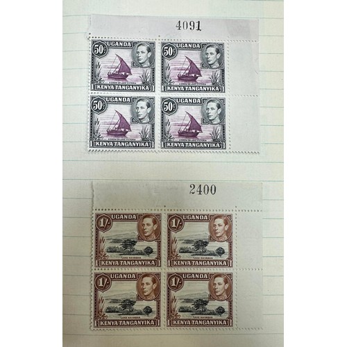 143 - Kenya, Uganda and Tanganyika, collection in exercise book, including; 1938-54 vals to £1 M (5/ x2), ... 