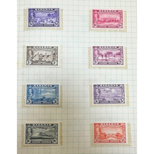 40 - British Commonwealth, exercise book with useful issues including; Bahamas 1948 Tercentenary set M, S... 