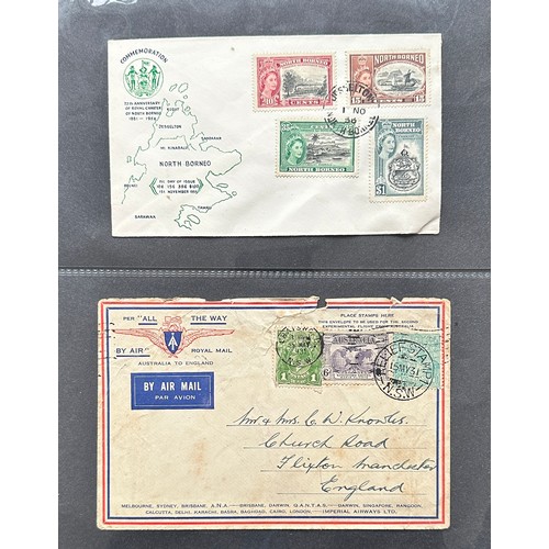 4 - World cover collection in binder, including; Zanzibar Sheikh Adamji Jafferji cover, North Borneo UPU... 