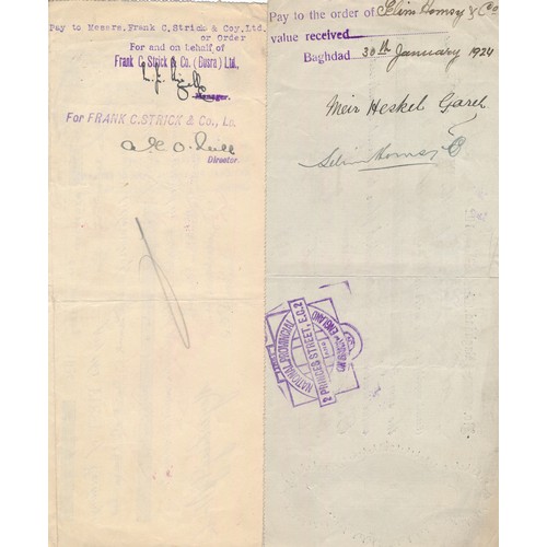 108 - Iraq, range of 1920’s Iraq bill of exchange cheques with English overstamps, many with affixed reven... 