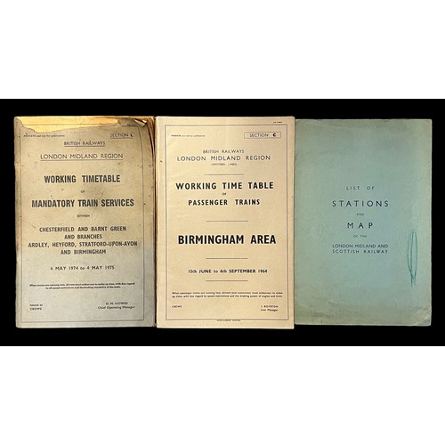 450 - LMS Publications (3) to include 1939 List of Stations with 4 map sheets, Timetables (2) 1964 and 197... 