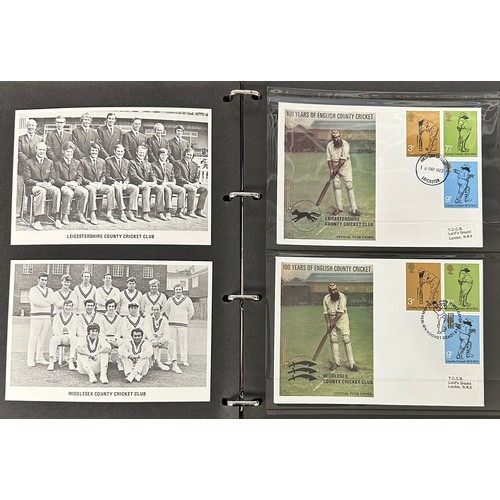 342 - GB FDC 1973 Cricket set of 18 by Stamp Publicity of Worthing, TCCB official set of 18 covers in blac... 