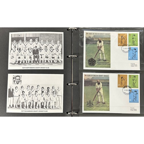 342 - GB FDC 1973 Cricket set of 18 by Stamp Publicity of Worthing, TCCB official set of 18 covers in blac... 