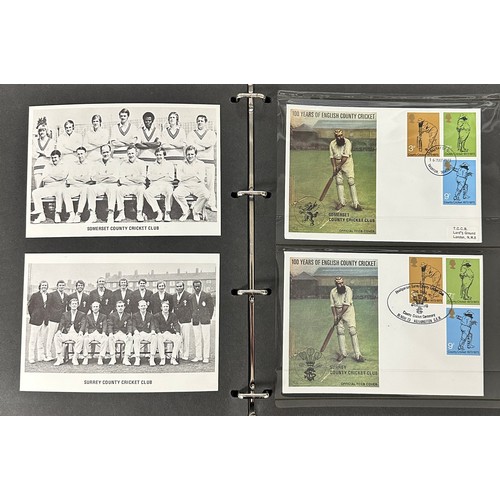 342 - GB FDC 1973 Cricket set of 18 by Stamp Publicity of Worthing, TCCB official set of 18 covers in blac... 