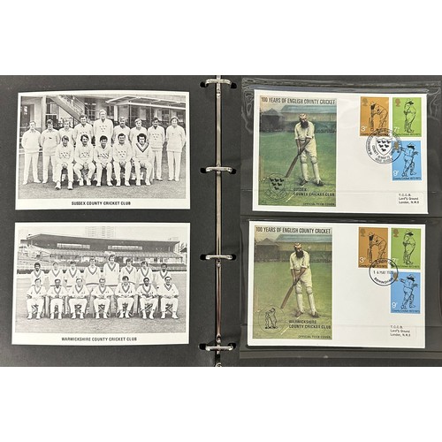 342 - GB FDC 1973 Cricket set of 18 by Stamp Publicity of Worthing, TCCB official set of 18 covers in blac... 