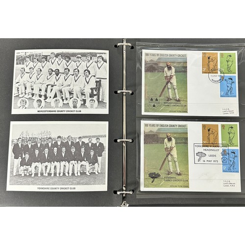 342 - GB FDC 1973 Cricket set of 18 by Stamp Publicity of Worthing, TCCB official set of 18 covers in blac... 