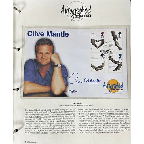 343 - GB FDC Autographed Editions in blue special album including Norman Wisdom, Spike Milligan, Terry Pra... 