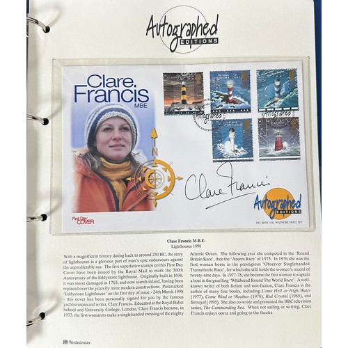 343 - GB FDC Autographed Editions in blue special album including Norman Wisdom, Spike Milligan, Terry Pra... 