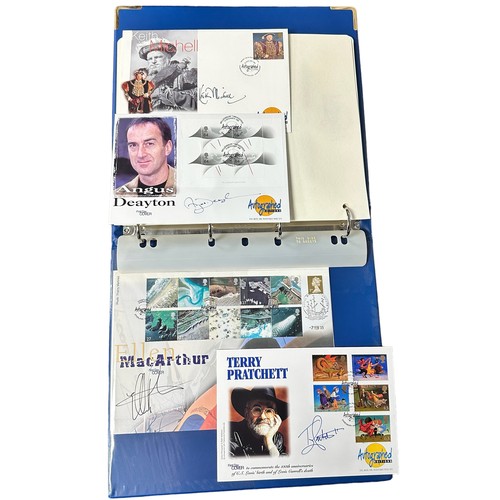 343 - GB FDC Autographed Editions in blue special album including Norman Wisdom, Spike Milligan, Terry Pra... 