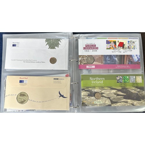 355 - Royal Mail / Royal Mint coin cover collection in blue album with slipcase, 1994 to 2002 including 20... 