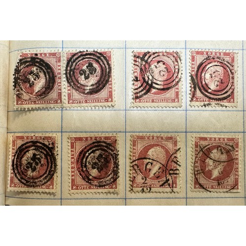 198 - Norway, 1856 3s & 8s U range in booklet including 1856 2s, 3s (x19), 8s (x35) FU, FU pairs with 3s (... 