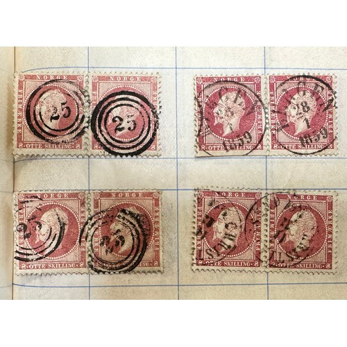 198 - Norway, 1856 3s & 8s U range in booklet including 1856 2s, 3s (x19), 8s (x35) FU, FU pairs with 3s (... 