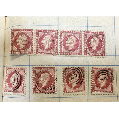 198 - Norway, 1856 3s & 8s U range in booklet including 1856 2s, 3s (x19), 8s (x35) FU, FU pairs with 3s (... 