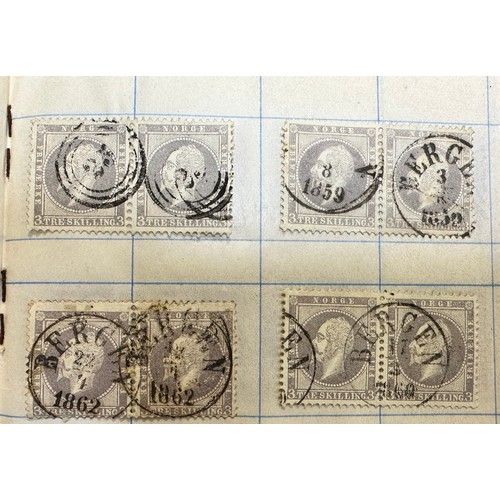 198 - Norway, 1856 3s & 8s U range in booklet including 1856 2s, 3s (x19), 8s (x35) FU, FU pairs with 3s (... 