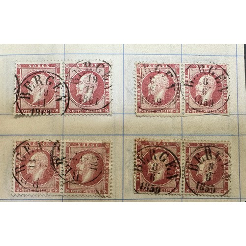 198 - Norway, 1856 3s & 8s U range in booklet including 1856 2s, 3s (x19), 8s (x35) FU, FU pairs with 3s (... 