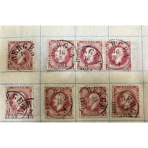 198 - Norway, 1856 3s & 8s U range in booklet including 1856 2s, 3s (x19), 8s (x35) FU, FU pairs with 3s (... 