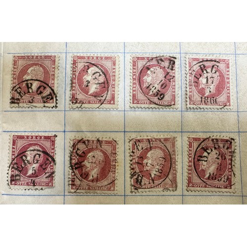 198 - Norway, 1856 3s & 8s U range in booklet including 1856 2s, 3s (x19), 8s (x35) FU, FU pairs with 3s (... 