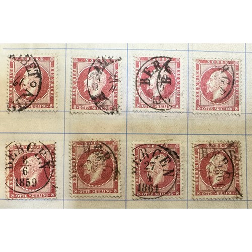 198 - Norway, 1856 3s & 8s U range in booklet including 1856 2s, 3s (x19), 8s (x35) FU, FU pairs with 3s (... 