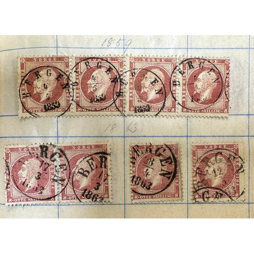 199 - Norway, 1856 3s & 8s FU range in booklet with neat Bergen cancellations including 1956 2s, 3s (x22),... 