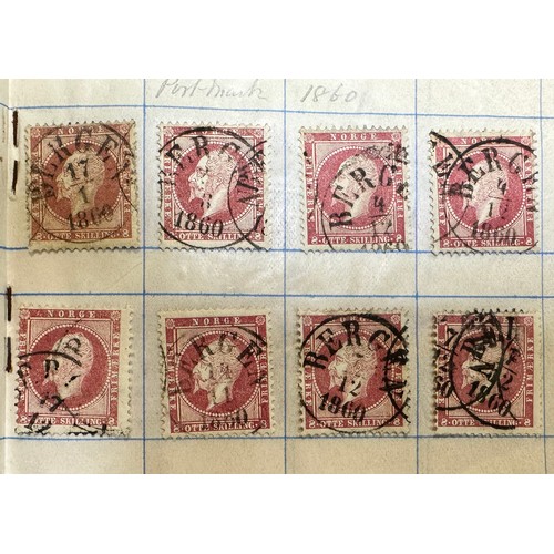 199 - Norway, 1856 3s & 8s FU range in booklet with neat Bergen cancellations including 1956 2s, 3s (x22),... 