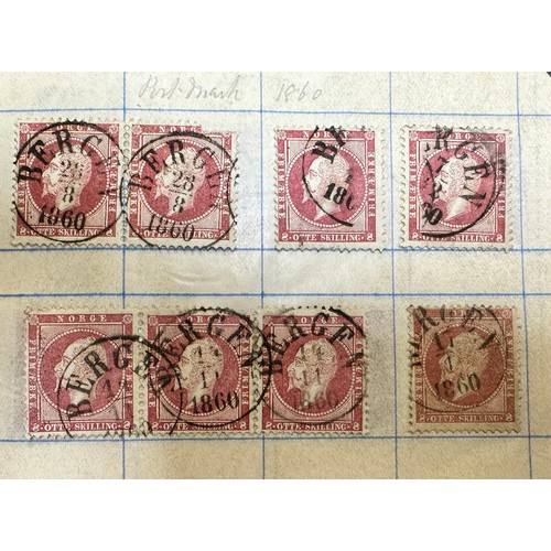 199 - Norway, 1856 3s & 8s FU range in booklet with neat Bergen cancellations including 1956 2s, 3s (x22),... 