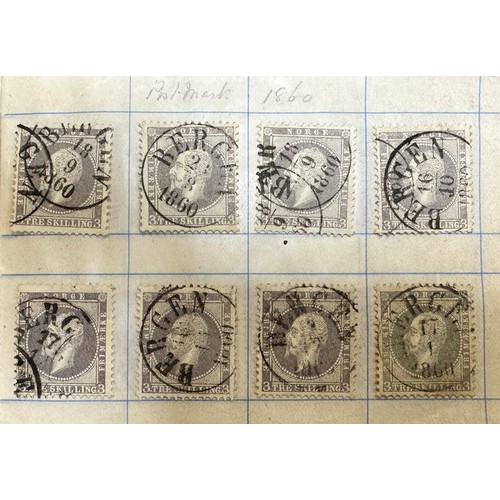 199 - Norway, 1856 3s & 8s FU range in booklet with neat Bergen cancellations including 1956 2s, 3s (x22),... 