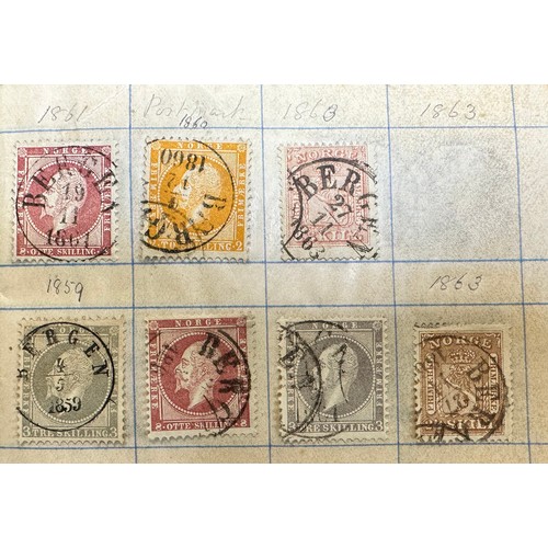 199 - Norway, 1856 3s & 8s FU range in booklet with neat Bergen cancellations including 1956 2s, 3s (x22),... 