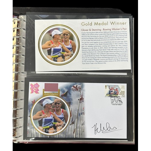 348 - Buckingham Covers 2012 Olympic Games Gold medal winners set of 29 in luxury Safe album with slip cas... 