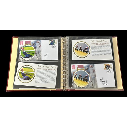 348 - Buckingham Covers 2012 Olympic Games Gold medal winners set of 29 in luxury Safe album with slip cas... 