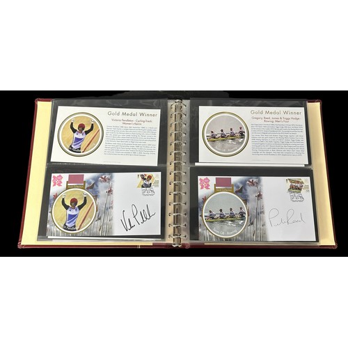 348 - Buckingham Covers 2012 Olympic Games Gold medal winners set of 29 in luxury Safe album with slip cas... 