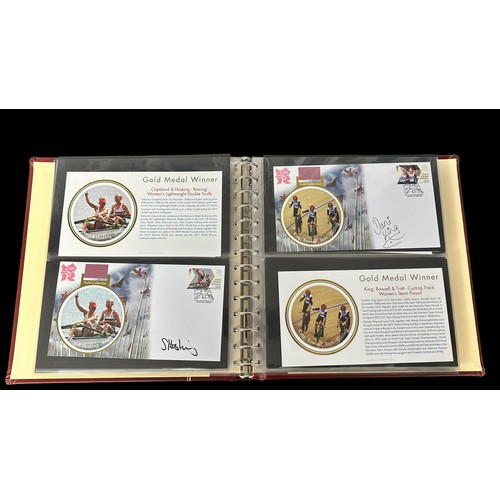 348 - Buckingham Covers 2012 Olympic Games Gold medal winners set of 29 in luxury Safe album with slip cas... 