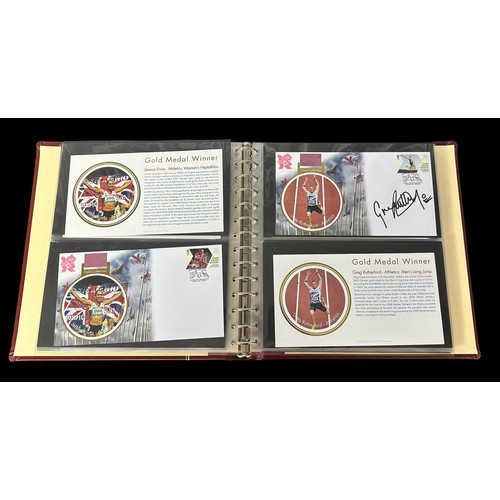 348 - Buckingham Covers 2012 Olympic Games Gold medal winners set of 29 in luxury Safe album with slip cas... 