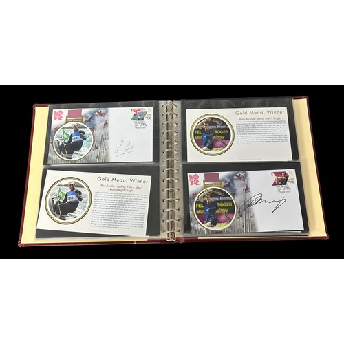 348 - Buckingham Covers 2012 Olympic Games Gold medal winners set of 29 in luxury Safe album with slip cas... 