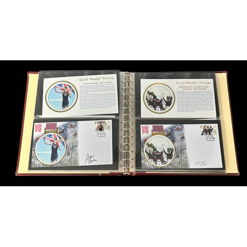 348 - Buckingham Covers 2012 Olympic Games Gold medal winners set of 29 in luxury Safe album with slip cas... 