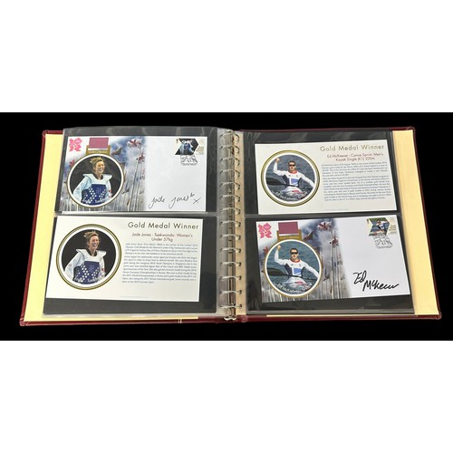 348 - Buckingham Covers 2012 Olympic Games Gold medal winners set of 29 in luxury Safe album with slip cas... 