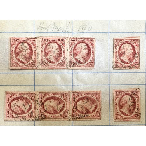 152 - Netherlands, 1852 early issues FU with nicer cancellations in booklet to include; 1852 5c FU (x5), 1... 